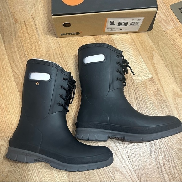 BOGS Amelia Lace Boots NEW Sz 8 Black Waterproof Winter Rain Snow Pull On Women - Picture 3 of 8